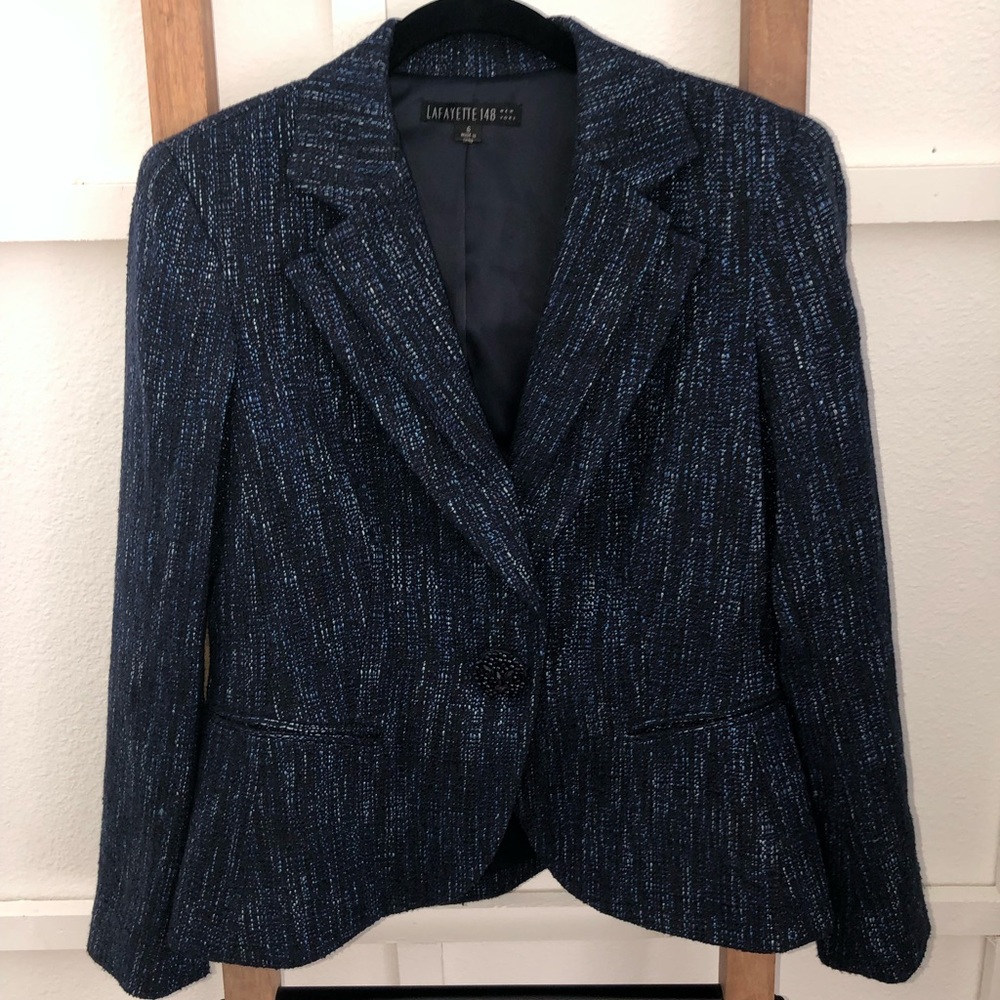 Lafayette 148 Tweed Navy Blue Blazer